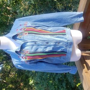 Tantrums boho Aztec tribal Mexican art Jean jacket medium